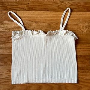 Zara Cream Ribbed Stretch Crop-top- Size M